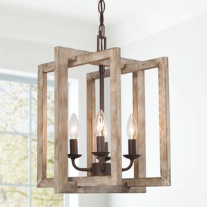 <span class=keywords><strong>Lampadario</strong></span> Rustico Americano Retrò, Lampada a Sospensione Quadrata in Ferro Battuto e Legno per Sala da Pranzo - Product Image 5