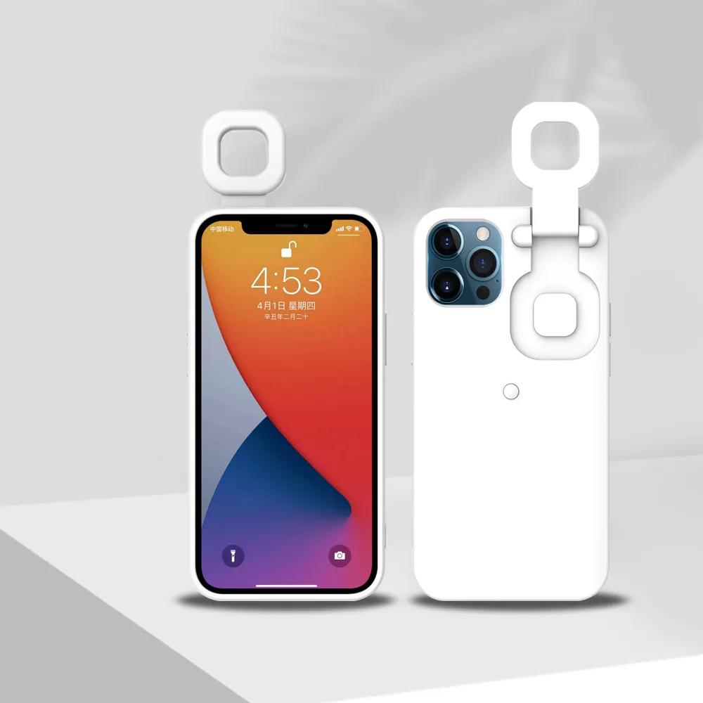 Casing Ponsel Lampu Swafoto Led Foto Ponsel dengan Lampu Cincin Berkedip Depan untuk Iphone 11 12 13 Mate 40