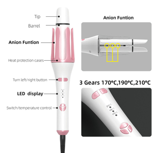 <span class=keywords><strong>Fer</strong></span> à <span class=keywords><strong>boucler</strong></span> automatique à double chauffage rapide PTC anti-brûlure, baril rotatif plus large de 1 pouce, 3 réglages de chaleur avec anion - Product Image 2