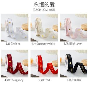 Hot Stamping Heart Durable Satin Ribbon Spool Polyester <b>Flower</b> Wrapping <b>Bouquet</b> Gift <b>Box</b> Decoration Valentine's Day for Bows - Product Image 4