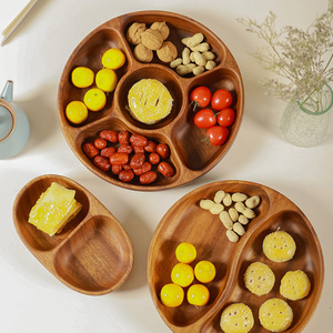 Acacia Wood Divided 5-Compartment Round Snack <strong>Tray</strong> for Camping-Fruits Nuts Candies <strong>Dessert</strong> &amp; Appetizer Serving Platter - Product Image 4