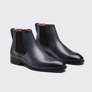 Botas planas de cuero genuino para hombre, botines de negocios a la moda, estilo Chelsea - Product Image 1