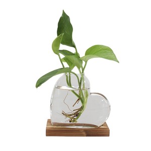 <span class=keywords><strong>Vaso</strong></span> Creativo <span class=keywords><strong>a</strong></span> Forma di <span class=keywords><strong>Cuore</strong></span> in Vetro Borosilicato Trasparente con Base in Legno per Propagazione Idroponica e Decorazione Domestica - Product Image 5