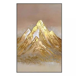 Hand Painted Golden Mountain Oil Painting Metal Frame 3D Abstract Landscape <b>Art</b> For Entrance Hall Decor - Product Image 5