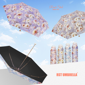 Mini paraguas pequeño con estampado de flores y estrellas reales, marco dorado, Anti UV, cinco pliegues, 6 costillas - Product Image 5