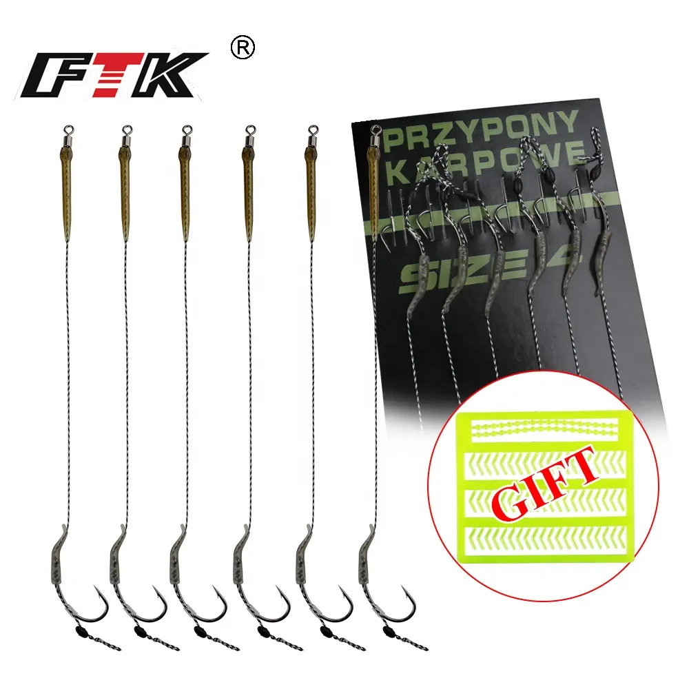 FTK Carp Fishing Hair Rigs Assorted Hand Tied Carp Fishing Hooks Size 2#4#6#8# Fishing Tackle Accessories Pesca