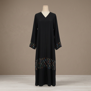 Abaya élégante en viscose noire multicolore ornée de motifs, à manches longues - Product Image 2