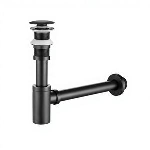 Ensemble de siphon de lavabo et siphon à bouteille en laiton massif G 1-1/4" finition polie, luxe moderne pour salle de bain, cuisine et hôtel - Product Image 1