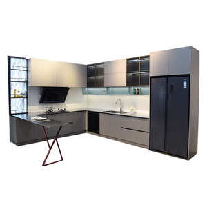 Meubles de cuisine sur mesure en acier inoxydable de luxe léger, type fermé, finition acrylique, charnières, paniers de rangement, 5+ tiroirs, cuisinière intégrée - Product Image 1