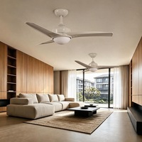 Ventilateur de plafond LED moderne nordique avec moteur DC, télécommande, 3 pales métalliques, 6 vitesses, intensité variable, faible bruit, couleur 3000K-6000K