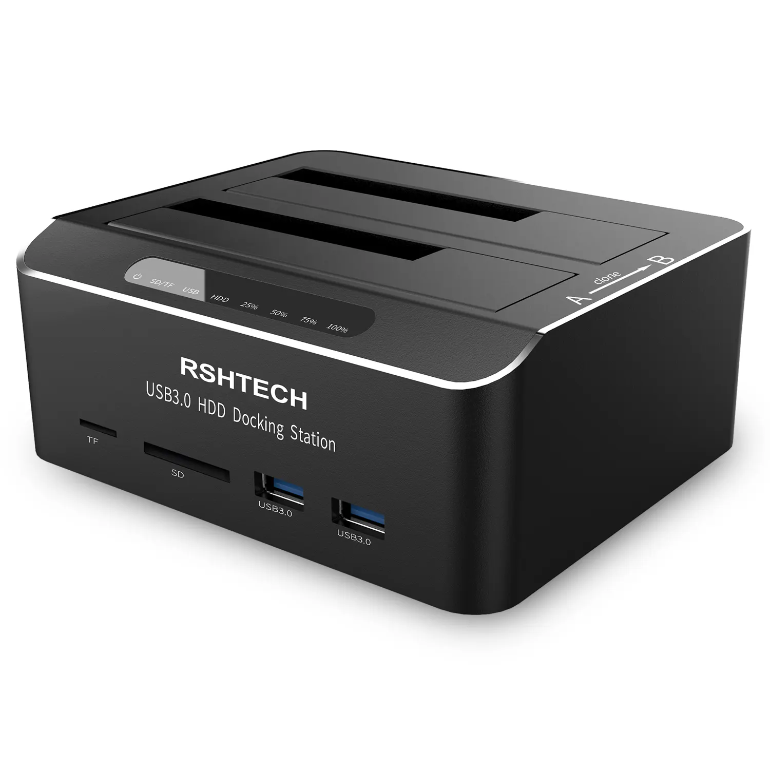 RSHTECH HDD Docking Station hdd enclosure usb 3.0 with SD/TF reader for 2.5'' and 3.5'' SATA SSD/HDD Hard drive case Enclosure