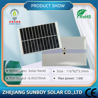 Panneaux solaires miniatures SUNBOY SOLAR 6.0V 1.6W 116x82mm PERC monocristallins sans cadre en verre, efficacité 22%, 12 cellules, 2BB Busbar, pour artisanat