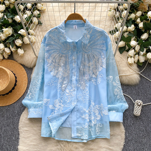 <span class=keywords><strong>Chemisier</strong></span> brodé de paillettes perlées de luxe français haut transparent ample pour femmes pour un style tendance - Product Image 1