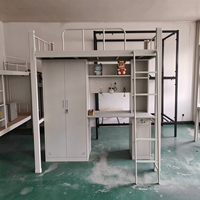 Lit superposé en métal avec bureau et armoire, idéal pour dortoirs étudiants et appartements, lit de personnel avec table d'étude pour dortoir