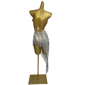 Corsetto di cristallo Sexy reggiseno gonna con nappe 2 pezzi completo da donna Showgirl Rave Performance di scena Costume da ballerina cantante DJ Gogo - Product Image 2