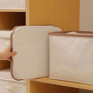 Household Folding Fabric Rectangle <b>Storage</b> Basket Clothes <b>Storage</b> <b>Box</b> with Plastic Ring Handle - Product Image 3