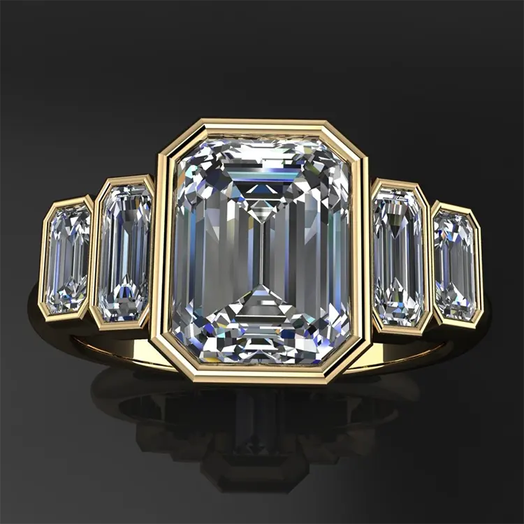 MEDBOO Fine Jewelry 10K Gold 2ct Bezel Setting Emerald Cut 5 Stone Wedding Moissanite Diamond Engagement Jewellery Rings
