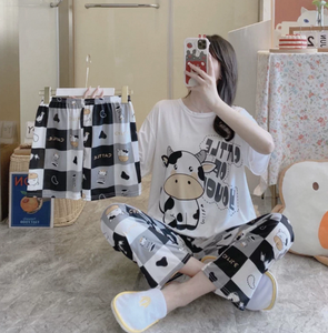 Nuevo Conjunto de <span class=keywords><strong>Pijama</strong></span> de Verano para <span class=keywords><strong>Mujer</strong></span>, Ligero, de <span class=keywords><strong>Manga</strong></span> <span class=keywords><strong>Corta</strong></span> y Pantalón <span class=keywords><strong>Largo</strong></span>, con Estampado de Dibujos Animados, Conjunto de Tres Piezas para Estar en Casa - Product Image 2