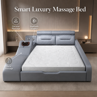 Lit Moderne de Luxe en Cuir Rembourré avec Haut-parleur Bluetooth, Massage Cervical, Cadre en Bois Durable et Design Compact