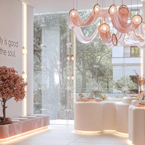 Luxury <b>LED</b> Salon Service Counter Modern Barber Shop Interior Design One-Stop Shop Fitting Solution - Product Image 1
