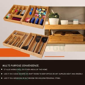 Porte-couverts extensible multifonctionnel en bambou écologique pour l'organisation de la vaisselle et des ustensiles de table à la maison - Product Image 6