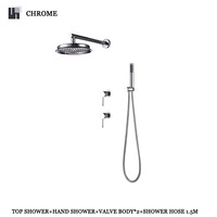 Système de douche thermostatique moderne à double poignée, mitigeur de salle de bain mural en laiton noir avec robinet céramique, effet pluie, pour appartement