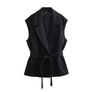 Temperamento Casual con cinturón Chaleco suelto Pantalones de pierna ancha de cintura alta Conjunto de dos piezas <span class=keywords><strong>Ramin</strong></span> de algodón y lino para mujer Moda - Product Image 5