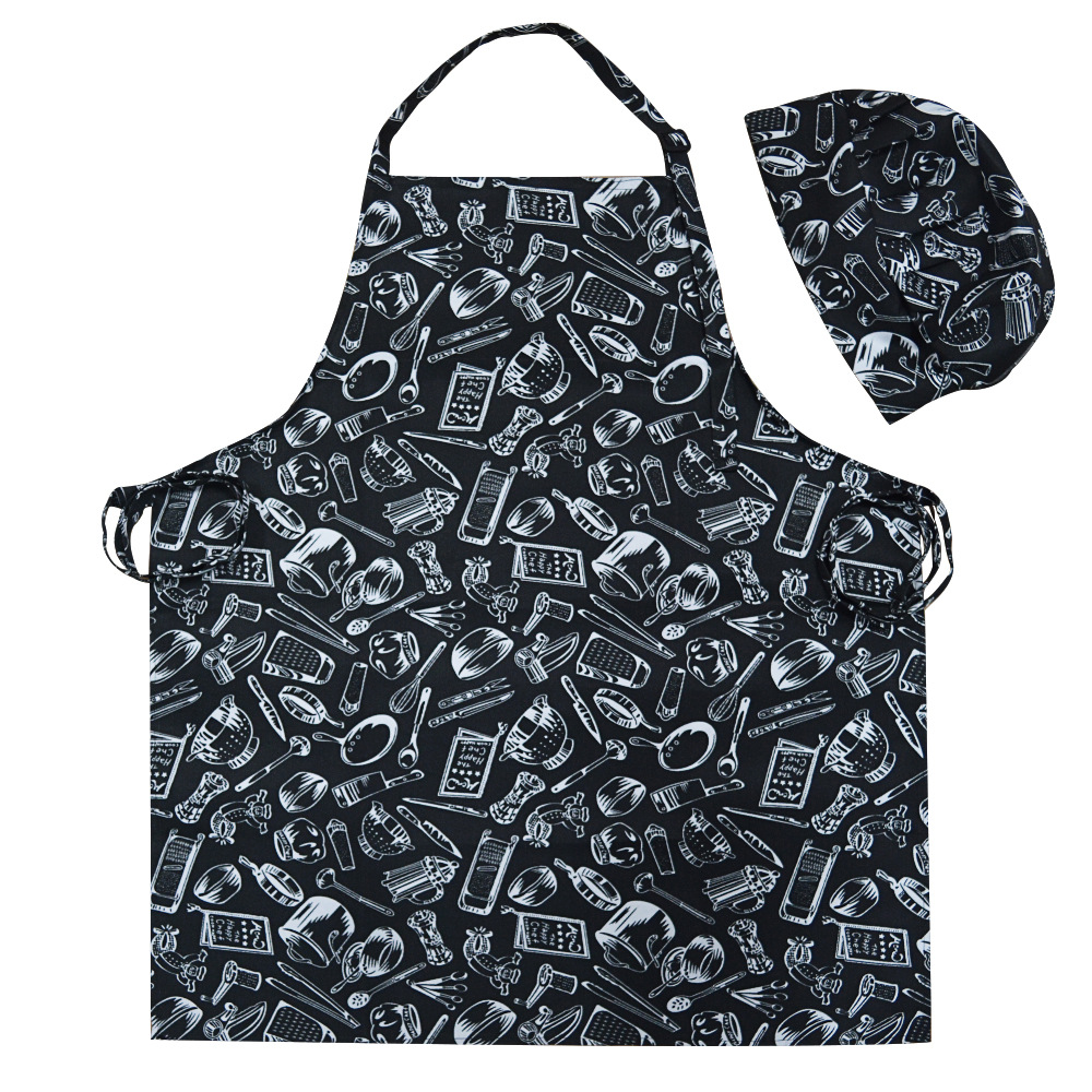 Водонепроницаемый Фартук унисекс из полиэстера с вышивкой и логотипом на заказ, набор шляп шеф-повара, Кухонный Фартук для взрослых