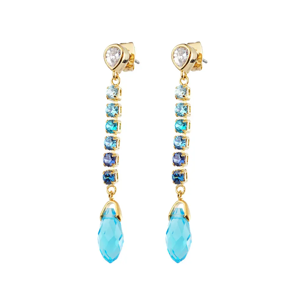 Blue Color Zirconium Tassel Earrings Cup Chain Earring 18K Gold Plated Earring