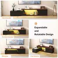Meuble TV pliable de luxe en bois avec LED, console multimédia moderne noire avec 2 tiroirs pour salon et chambre, compatible avec les téléviseurs de 65 pouces et plus