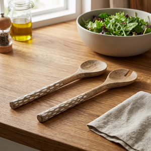 Juego de Servidores de Ensalada de Madera de Mango con Mango de Puntos, Ecológico y Apto para Lavavajillas - Product Image 2