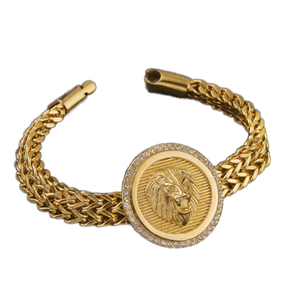 Vintage Titanium Plated Stainless Steel Men's <b>Bangles</b> <b>Bracelet</b> Personalized RetroFashion Lion Head Geometric Religious Zircon - Product Image 1