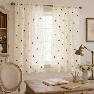 COSENNATUR Rideaux Transparents Modernes Filtrant la Lumière, Brodés <span class=keywords><strong>de</strong></span> Roses Noires, pour Salon et Chambre à Coucher - Product Image 3