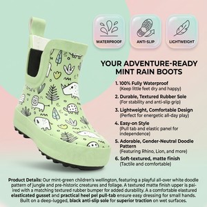 Bottes de pluie <span class=keywords><strong>Chelsea</strong></span> en caoutchouc pour tout-petits, collection quatre saisons, motif animaux de dessin animé nordique et ballons, couleur menthe, vente en gros - Product Image 2