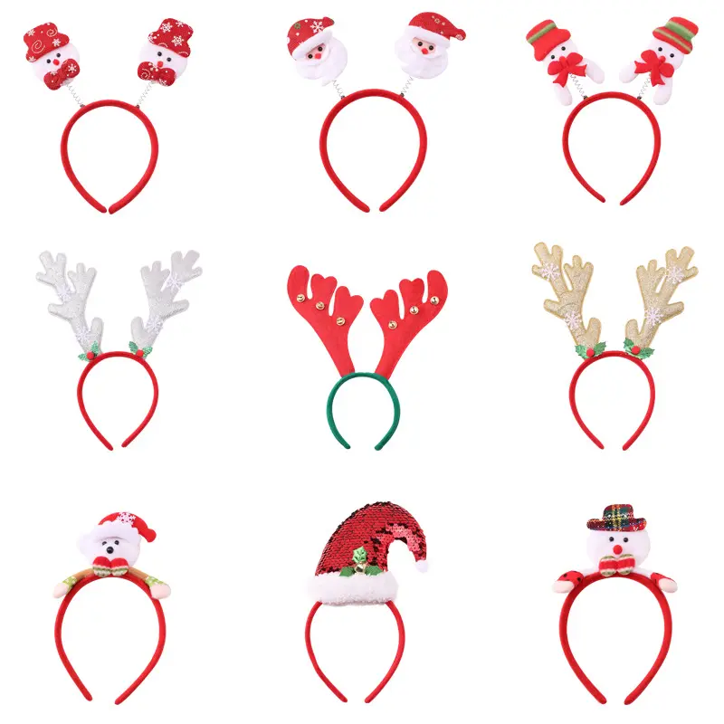 Wholesale Christmas Headband Antlers Santa Claus Xmas Tree Hat Hairband Kids Adult Christmas Party Deals Hair Accessories