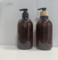 Botol pompa plastik Amber kustom grosir dengan kemasan kosmetik isi ulang Dispenser hitam atau bambu