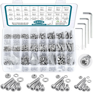 Hex <b>Socket</b> <b>Screw</b> Set With Nuts And Washers M2 M3 M4 M5 1600Pcs Stainless Steel Diy Hardware Kit With Allen Wrench - Product Image 1