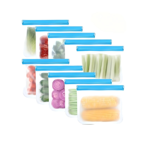 Huamaohengchun10 Pack Reusable Silicone Food <b>Storage</b> Bags, Leakproof Dishwasher Safe Reusable Freezer Bags 10.3'' x 7.9'' - Product Image 1