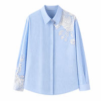 Kemeja Wanita Kasual Longgar Bernapas Bergaris Kerah Turun Bahan Poliester Musim Semi Gugur Lengan Panjang Model Drop Shoulder Custom