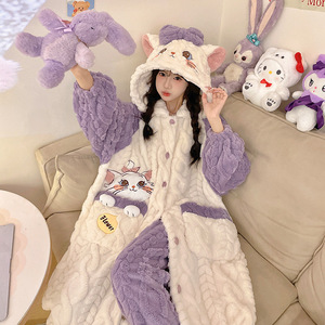 <span class=keywords><strong>Pigiama</strong></span> Invernale <span class=keywords><strong>Oversize</strong></span> con Cappuccio, Comodo e Carino, Set in Flanella, Vestaglie da <span class=keywords><strong>Donna</strong></span>, Abbigliamento da Casa - Product Image 3