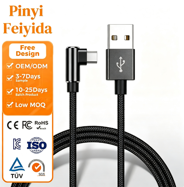 90 Degree Right Angle Nylon Braided USB Charging Cable USB a to Micro Fast Charge Data Cord L Shape Gaming Cable