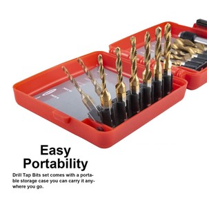 3-in-1 Titanium Coated Screw Tapping Bit Tool for Drilling with Quick-Change Adapter 13 PCS SAE/Metric Combination Drill Taps - Product Image 3