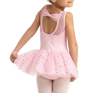 Bow Back Design Dancewear One Piece Bodysuit Ballerina Outfit Kids Tank Ballet Leotard Glitter Stars Tutu Dress Girls Dance Wear