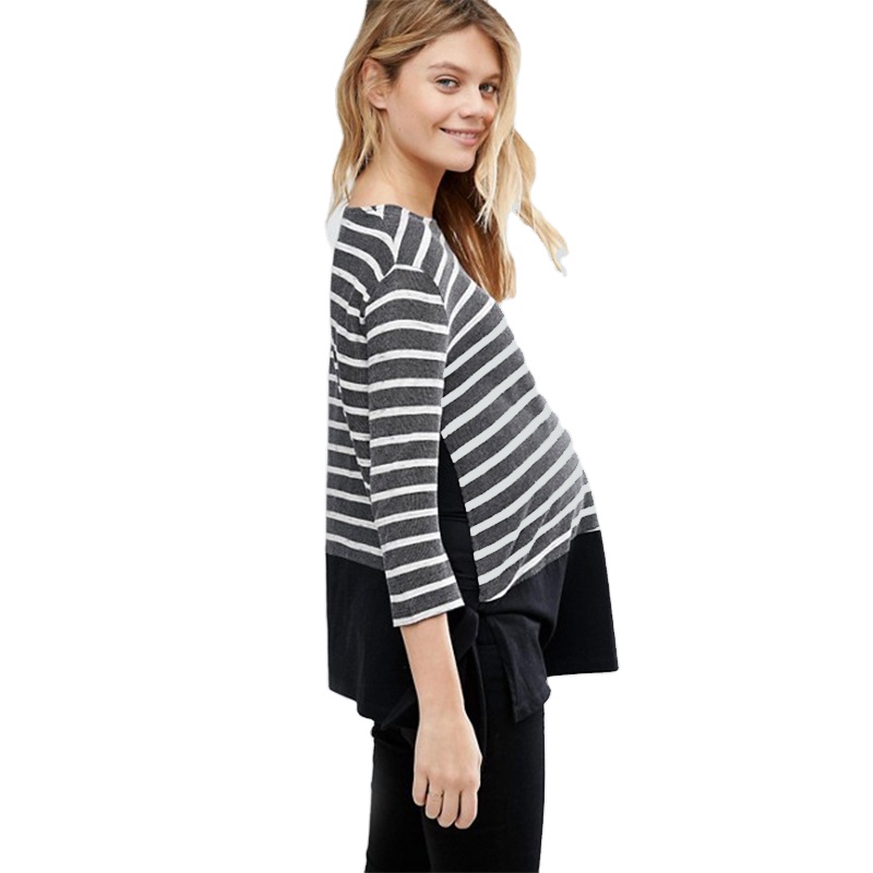 KY/оптовая продажа; Хит продаж; Женские круглый вырез горловины; Дизайн в полоску с длинным рукавом для беременных женская одежда двойной слой для кормления Толстовка