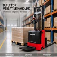 Chariot élévateur électrique à conducteur debout ZHUOSA homologué CE, capacité 1000-2000 kg, batterie plomb-acide, pneus en polyuréthane, hauteur de levage 1,6-3 m