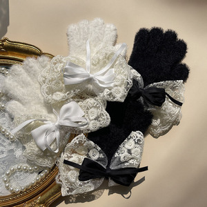 2023 nuovi bambini ragazze pizzo simpatici <span class=keywords><strong>guanti</strong></span> Patchwork pelosi <span class=keywords><strong>bianchi</strong></span> neri 3-16 anni - Product Image 6