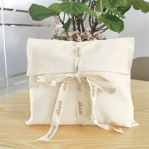 Chuanghua Custom Logo Printed Envelope Muslin Calico Pillow Wallet Pouch Bag Natural Ribbon Canvas Envelope Dust Bag