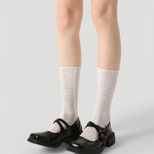 Calze da donna in pizzo, a rete trasparente, con bordo arricciato, elasticizzate, traspiranti, a metà polpaccio, casual, <span class=keywords><strong>per</strong></span> tutti i giorni, estive, leggere - Product Image 2
