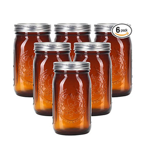 DD1834 Amber Glass 32 oz Wide Mouth Jam Mason Jars Beverages Storage Brown Canning Preserving Bottle with Airtight Lids