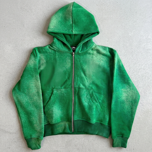 Sudadera con Capucha Verde para Hombre, Cierre de Cremallera, Corte Regular, Color Sólido, Informal, Tejido de Algodón y Felpa, para Otoño - Product Image 4